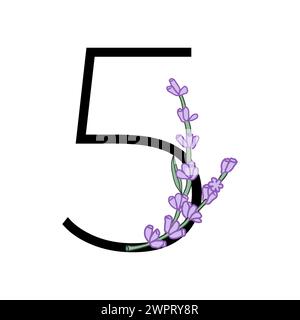 Lavendelblüte violett kleine Blume Handzeichnung Nummer für Hochzeitsdesign von Karte oder Einladung. Vektorillustrationen, isoliert auf weißem Hintergrund Stock Vektor
