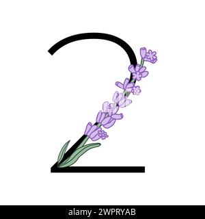 Lavendelblüte violett kleine Blume Handzeichnung Nummer für Hochzeitsdesign von Karte oder Einladung. Vektorillustrationen, isoliert auf weißem Hintergrund Stock Vektor