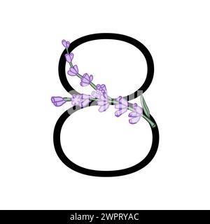 Lavendelblüte violett kleine Blume Handzeichnung Nummer für Hochzeitsdesign von Karte oder Einladung. Vektorillustrationen, isoliert auf weißem Hintergrund Stock Vektor