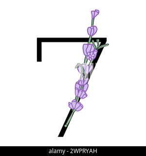 Lavendelblüte violett kleine Blume Handzeichnung Nummer für Hochzeitsdesign von Karte oder Einladung. Vektorillustrationen, isoliert auf weißem Hintergrund Stock Vektor