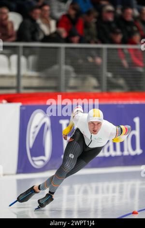 Inzell, Deutschland. März 2024. INZELL, DEUTSCHLAND - 8. MÄRZ: Mathias Vosté aus Belgien während der ISU Speed Skating Sprint Weltmeisterschaft in der Max Aicher Arena am 8. März 2024 in Inzell. (Foto von Douwe Bijlsma/Orange Pictures) Credit: Orange Pics BV/Alamy Live News Stockfoto