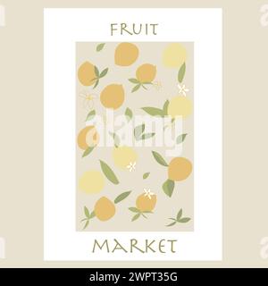 Obstmarkt Zitrone Illustration Poster Stock Vektor