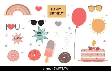 Geburtstagskarte Aufkleber Set Vektor Stock Vektor