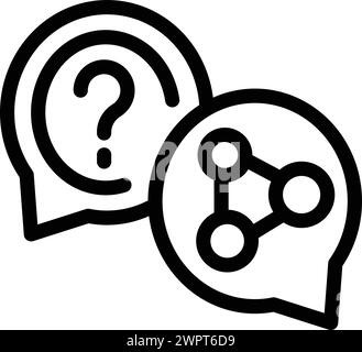 Konturvektor des Symbols „Wissen freigeben“. Fordern Sie neue Geschäftsideen auf. Kognitive logische Ideengenerierung Stock Vektor