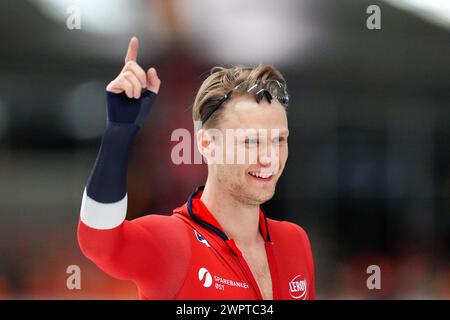 Inzell, Deutschland. März 2024. INZELL, DEUTSCHLAND - 8. MÄRZ: Havard Lorentzen aus Norwegen während der ISU Speed Skating Sprint Weltmeisterschaft in der Max Aicher Arena am 8. März 2024 in Inzell. (Foto von Douwe Bijlsma/Orange Pictures) Credit: Orange Pics BV/Alamy Live News Stockfoto