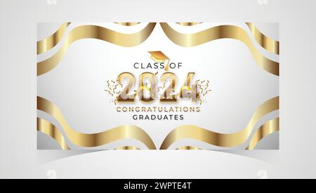Klasse von 2024 herzlichen Glückwunsch Absolventen. Akademische Abschlussfeier. Vektorvorlage für Banner für das Jahr 2024 der Senior Class of University Stock Vektor