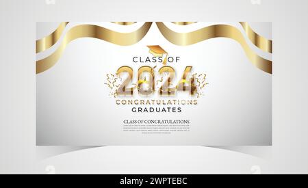 Klasse von 2024 herzlichen Glückwunsch Absolventen. Akademische Abschlussfeier. Vektorvorlage für Banner für das Jahr 2024 der Senior Class of University Stock Vektor