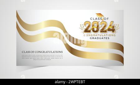 Klasse von 2024 herzlichen Glückwunsch Absolventen. Akademische Abschlussfeier. Vektorvorlage für Banner für das Jahr 2024 der Senior Class of University Stock Vektor