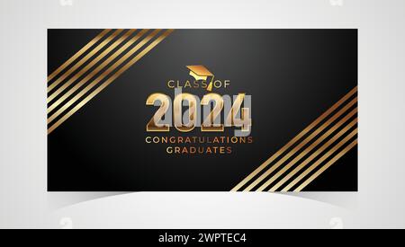 Klasse von 2024 herzlichen Glückwunsch Absolventen. Akademische Abschlussfeier. Vektorvorlage für Banner für das Jahr 2024 der Senior Class of University Stock Vektor