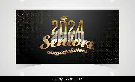 Klasse von 2024 herzlichen Glückwunsch Absolventen. Akademische Abschlussfeier. Vektorvorlage für Banner für das Jahr 2024 der Senior Class of University Stock Vektor