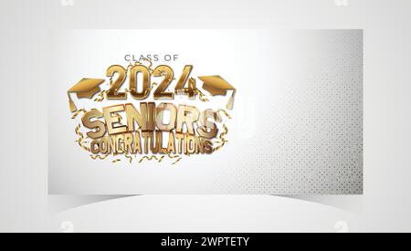 Klasse von 2024 herzlichen Glückwunsch Absolventen. Akademische Abschlussfeier. Vektorvorlage für Banner für das Jahr 2024 der Senior Class of University Stock Vektor