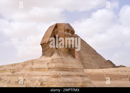 Die große Sphinx von Gizeh vor den Pyramiden in Gizeh, Ägypten Stockfoto