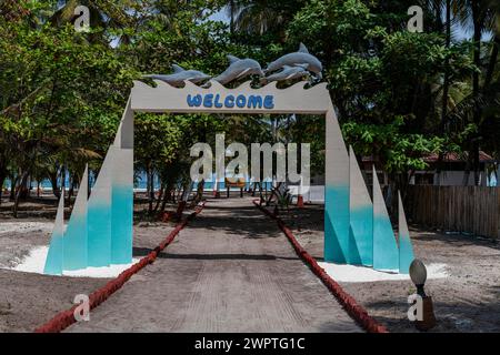 Ferienort auf Bangaram Island, Lakshadweep Archipel, Union Territory von Indien Stockfoto