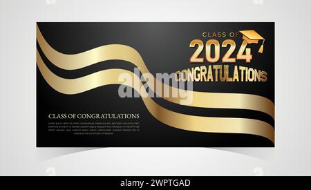 Klasse von 2024 herzlichen Glückwunsch Absolventen. Akademische Abschlussfeier. Vektorvorlage für Banner für das Jahr 2024 der Senior Class of University Stock Vektor
