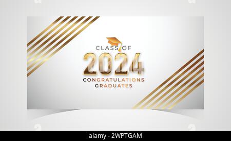 Klasse von 2024 herzlichen Glückwunsch Absolventen. Akademische Abschlussfeier. Vektorvorlage für Banner für das Jahr 2024 der Senior Class of University Stock Vektor