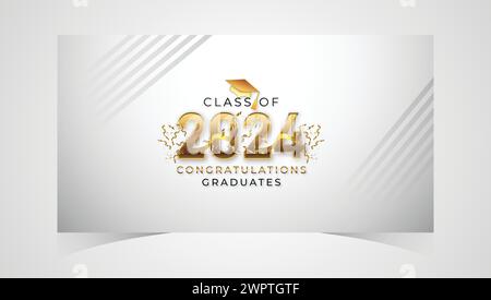 Klasse von 2024 herzlichen Glückwunsch Absolventen. Akademische Abschlussfeier. Vektorvorlage für Banner für das Jahr 2024 der Senior Class of University Stock Vektor