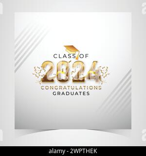 Klasse von 2024 herzlichen Glückwunsch Absolventen. Akademische Abschlussfeier. Vektorvorlage für Banner für das Jahr 2024 der Senior Class of University Stock Vektor
