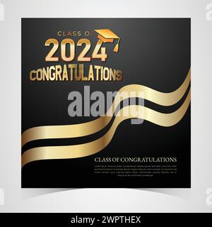 Klasse von 2024 herzlichen Glückwunsch Absolventen. Akademische Abschlussfeier. Vektorvorlage für Banner für das Jahr 2024 der Senior Class of University Stock Vektor