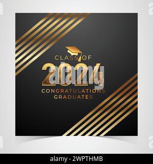 Klasse von 2024 herzlichen Glückwunsch Absolventen. Akademische Abschlussfeier. Vektorvorlage für Banner für das Jahr 2024 der Senior Class of University Stock Vektor