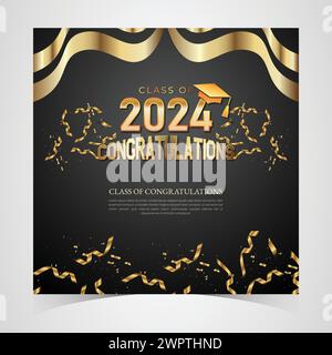 Klasse von 2024 herzlichen Glückwunsch Absolventen. Akademische Abschlussfeier. Vektorvorlage für Banner für das Jahr 2024 der Senior Class of University Stock Vektor