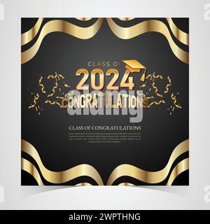 Klasse von 2024 herzlichen Glückwunsch Absolventen. Akademische Abschlussfeier. Vektorvorlage für Banner für das Jahr 2024 der Senior Class of University Stock Vektor