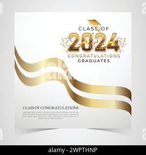 Klasse von 2024 herzlichen Glückwunsch Absolventen. Akademische Abschlussfeier. Vektorvorlage für Banner für das Jahr 2024 der Senior Class of University Stock Vektor