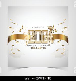 Klasse von 2024 herzlichen Glückwunsch Absolventen. Akademische Abschlussfeier. Vektorvorlage für Banner für das Jahr 2024 der Senior Class of University Stock Vektor