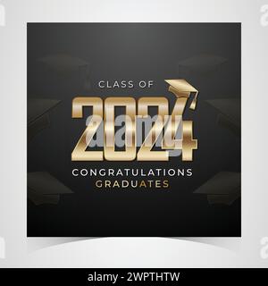 Klasse von 2024 herzlichen Glückwunsch Absolventen. Akademische Abschlussfeier. Vektorvorlage für Banner für das Jahr 2024 der Senior Class of University Stock Vektor