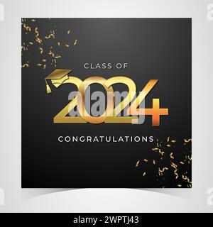 Klasse von 2024 herzlichen Glückwunsch Absolventen. Akademische Abschlussfeier. Vektorvorlage für Banner für das Jahr 2024 der Senior Class of University Stock Vektor