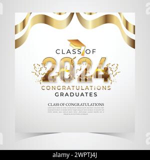 Klasse von 2024 herzlichen Glückwunsch Absolventen. Akademische Abschlussfeier. Vektorvorlage für Banner für das Jahr 2024 der Senior Class of University Stock Vektor