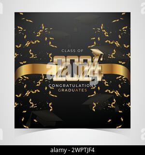 Klasse von 2024 herzlichen Glückwunsch Absolventen. Akademische Abschlussfeier. Vektorvorlage für Banner für das Jahr 2024 der Senior Class of University Stock Vektor
