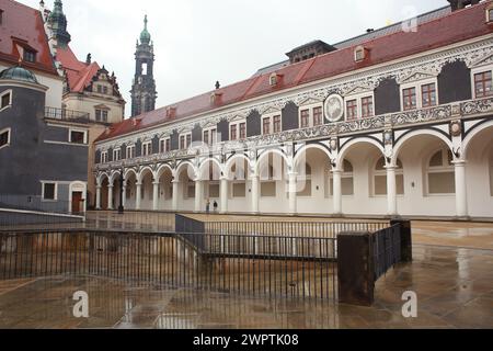 Blick auf den Stallhof im Sächsischen Königsschloss Dresden. Stockfoto