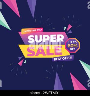 Super Sale Bannervorlage. Aktionsbeiträge für Flash-Rabatte für große Deals. Webbanner für Werbeaktion mit Sonderrabatt Stock Vektor