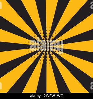 Radialer Sonnenlichthintergrund. Retro-Farbstil. Emblem-Vorlage für Vorsicht, Symbol für Industrieprojekte, Symbol für Aufmerksamkeit Stock Vektor