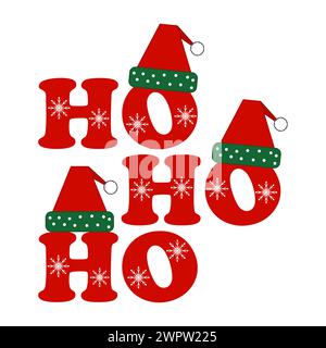 weihnachtsmann-Satz „ho ho ho“ mit Schneeflocken und Pelzhüten. Vorlage für Design für Weihnachten und Neujahr. Isolierte Vektordarstellung Stock Vektor