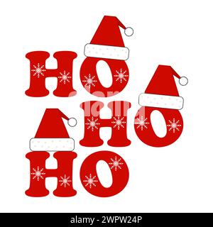 weihnachtsmann-Satz „ho ho ho“ mit Schneeflocken und Pelzhüten. Vorlage für Design für Weihnachten und Neujahr. Isolierte Vektordarstellung Stock Vektor