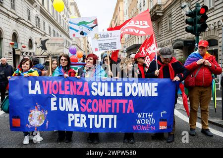 Roma, Italien. März 2024. Manifestazione indetta dalla Cgil per il cessate il fuoco a Gaza - Cronaca - Roma, Italia - Sabato, 09. März 2024 (Foto Cecilia Fabiano/LaPresse) Ê CGIL-Gewerkschaftsdemonstration für Waffenstillstand in Gaza News - Rom, Italien - Samstag, 09. März 2024 (Foto Cecilia Fabiano/LaPresse) Credit: LaPresse/Alamy Live News Stockfoto