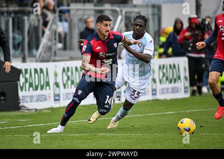 Cagliari, Italien. März 2024. Alessandro Deiola von Cagliari Calcio während Cagliari Calcio vs US Salernitana, italienisches Fußball-Serie A Spiel in Cagliari, Italien, 9. März 2024 Credit: Independent Photo Agency/Alamy Live News Stockfoto