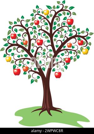 Vektordesign von Apfelbaum mit Früchten Stock Vektor