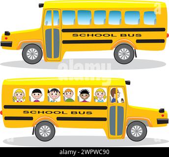 Vektorschulbusse mit Kindern und leer Stock Vektor