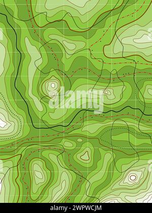 Abstrakte topographische grüne Vektorkarte ohne Namen Stock Vektor