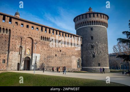 Santo Spirito Tor im Castello Sforzesco oder Schloss Mailand in Mailand, Lombardei, Italien. Stockfoto