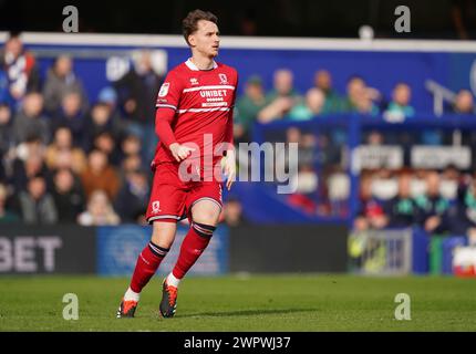 LONDON, ENGLAND - 9. MÄRZ: RAV van den Berg von Middlesbrough während des Sky Bet Championship-Spiels zwischen Queens Park Rangers und Middlesbrough in der Loftus Road am 9. März 2024 in London. (Foto: Dylan Hepworth/MB Media) Stockfoto