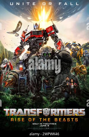 Transformers: Rise of the Beasts (2023) von Steven Caple Jr. mit Joby Harold, Darnell Metayer und Josh Peters. In den 90er Jahren schließt sich eine neue Fraktion von Transformern – die Maximals – den Autobots als Verbündete im Kampf um die Erde an. US-Poster mit einem Blatt ***NUR FÜR REDAKTIONELLE ZWECKE***. Quelle: BFA / Paramount Pictures Stockfoto