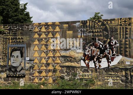 Fresko des tahitianischen „Poilus“ in Hommage an die Soldaten von Tahiti, die während des Ersten Weltkriegs von 1914 bis 1918 in den Kampf zogen. 1.800 junge Polynesier Stockfoto