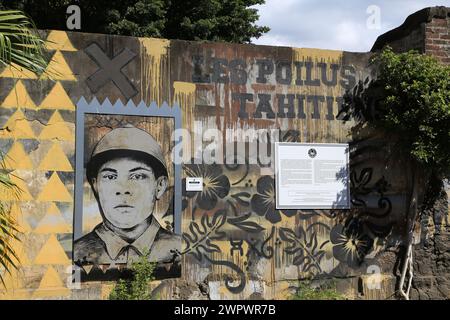 Fresko des tahitianischen „Poilus“ in Hommage an die Soldaten von Tahiti, die während des Ersten Weltkriegs von 1914 bis 1918 in den Kampf zogen. 1.800 junge Polynesier Stockfoto