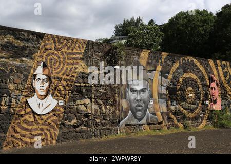 Fresko des tahitianischen „Poilus“ in Hommage an die Soldaten von Tahiti, die während des Ersten Weltkriegs von 1914 bis 1918 in den Kampf zogen. 1.800 junge Polynesier Stockfoto