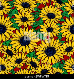 Nahtloses Muster großer gelber Blumen, sich wiederholendes Design, Textur, Hintergrund Stockfoto