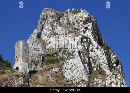 Blick auf das normannische Schloss von Caltabellotta, Sizilien, Italien Stockfoto