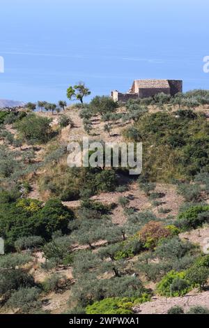 Atemberaubende Aussicht von den Höhen von Caltabellotta, Sizilien, Italien Stockfoto